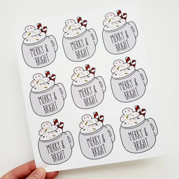 LB084 STICKERS Custom Poshmark Stickers Merry & Bright Mug Personalizable - Picture 3 of 7
